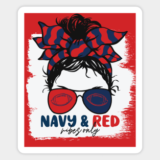 Navy and Red Vibes Only Football Mom Messy Hair Gameday Magnet